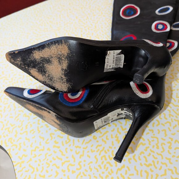 Shelly's of London Mod Dot Embroidered Leather Women's Knee High Boots Size 38 - Picture 5 of 13